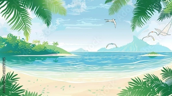 Obraz Summer Tropical Island Style Background Material: Exotic Paradise Scapes, Beach Vibes, and Vibrant Island Aesthetics