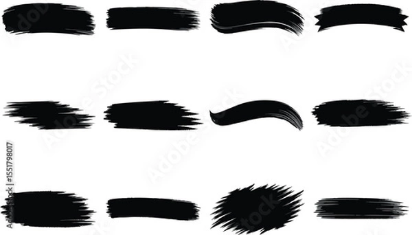 Obraz Vector art of a collection of black brush strokes isolated on white background