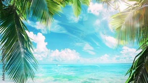 Obraz Summer Tropical Island Style Background Material: Exotic Paradise Scapes, Beach Vibes, and Vibrant Island Aesthetics
