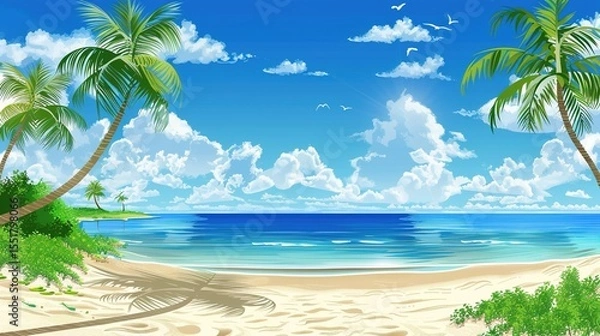 Obraz Summer Tropical Island Style Background Material: Exotic Paradise Scapes, Beach Vibes, and Vibrant Island Aesthetics