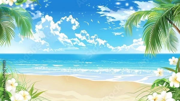 Obraz Summer Tropical Island Style Background Material: Exotic Paradise Scapes, Beach Vibes, and Vibrant Island Aesthetics