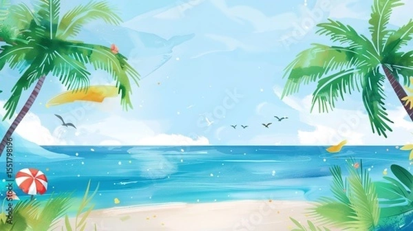 Obraz Summer Tropical Island Style Background Material: Exotic Paradise Scapes, Beach Vibes, and Vibrant Island Aesthetics