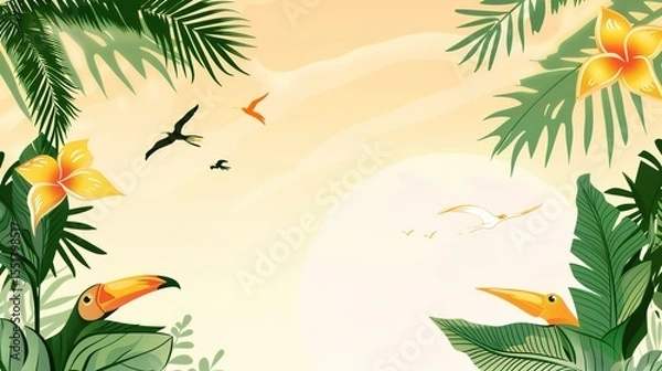Obraz Summer Tropical Island Style Background Material: Exotic Paradise Scapes, Beach Vibes, and Vibrant Island Aesthetics
