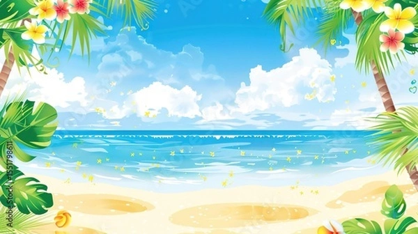 Obraz Summer Tropical Island Style Background Material: Exotic Paradise Scapes, Beach Vibes, and Vibrant Island Aesthetics