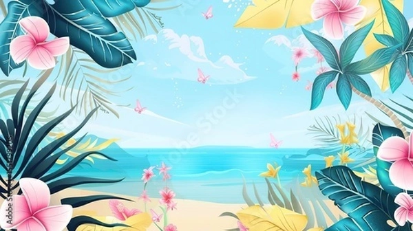 Obraz Summer Tropical Island Style Background Material: Exotic Paradise Scapes, Beach Vibes, and Vibrant Island Aesthetics