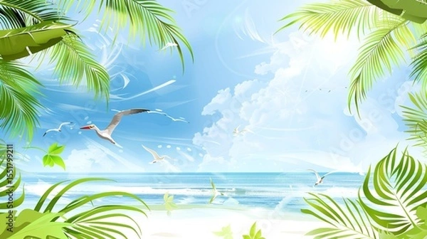 Obraz Summer Tropical Island Style Background Material: Exotic Paradise Scapes, Beach Vibes, and Vibrant Island Aesthetics