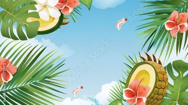 Obraz Summer Tropical Island Style Background Material: Exotic Paradise Scapes, Beach Vibes, and Vibrant Island Aesthetics