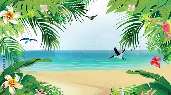 Obraz Summer Tropical Island Style Background Material: Exotic Paradise Scapes, Beach Vibes, and Vibrant Island Aesthetics