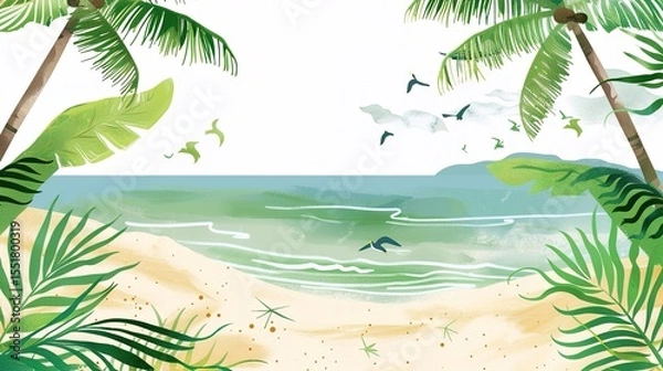 Obraz Summer Tropical Island Style Background Material: Exotic Paradise Scapes, Beach Vibes, and Vibrant Island Aesthetics