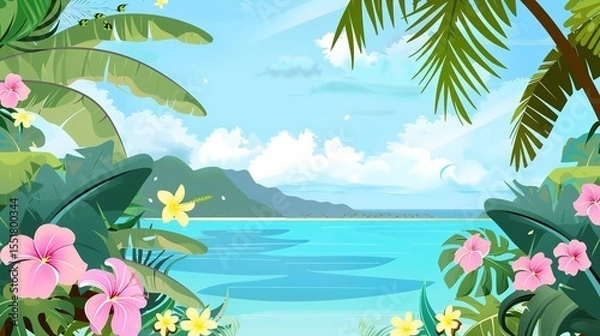 Obraz Summer Tropical Island Style Background Material: Exotic Paradise Scapes, Beach Vibes, and Vibrant Island Aesthetics