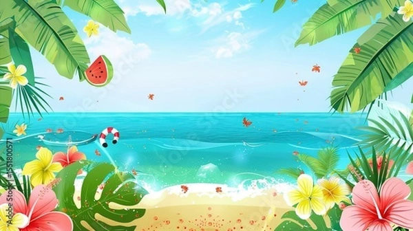 Obraz Summer Tropical Island Style Background Material: Exotic Paradise Scapes, Beach Vibes, and Vibrant Island Aesthetics