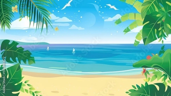 Obraz Summer Tropical Island Style Background Material: Exotic Paradise Scapes, Beach Vibes, and Vibrant Island Aesthetics