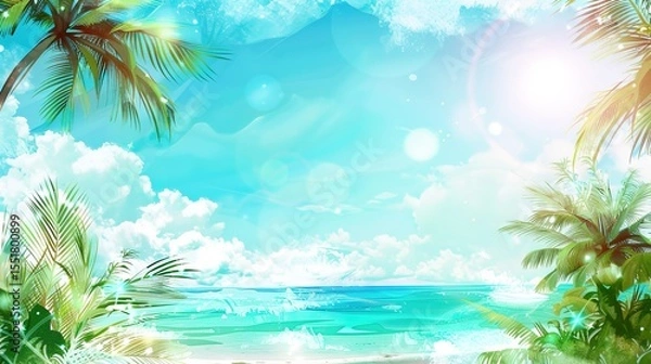 Obraz Summer Tropical Island Style Background Material: Exotic Paradise Scapes, Beach Vibes, and Vibrant Island Aesthetics