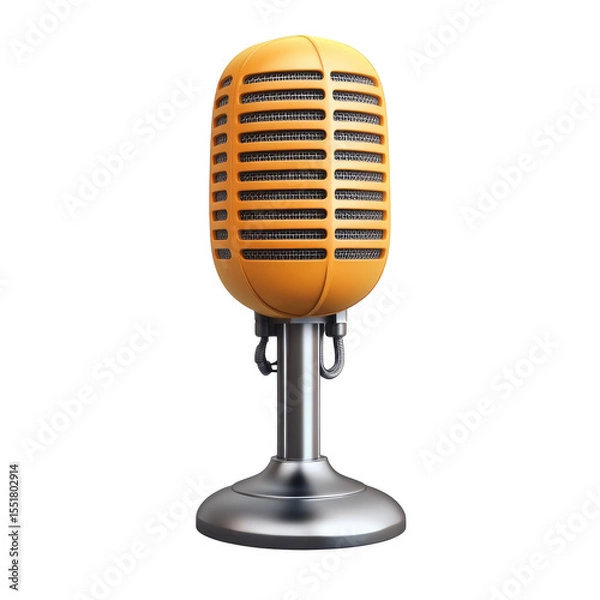 Obraz Golden vintage microphone retro style vocal broadcast professional podcast on transparent background