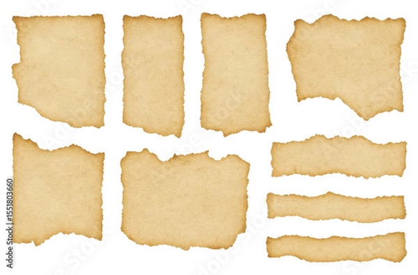 Fototapeta Background pieces of old torn paper, scraps of ripped teared vintage parchment texture with jagged edges. Perfect for retro or historical designs