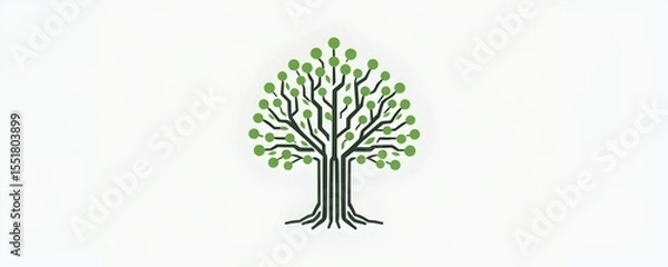 Fototapeta minimalist logo of a tree made of circuit lines, green and black, white background