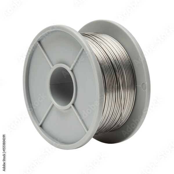 Obraz Solder spool with metal wire in grey plastic casing for electronics  