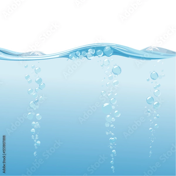 Obraz Underwater scene with rising bubbles and a distant mountain range