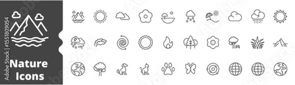 Fototapeta Nature icon line set. editable stroke. vector illustration ,nature, summer, space universe, flower, dog, cat, animal, paw, clouds,earth