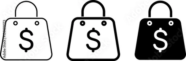 Fototapeta shopping bag with dollar icon set. symbolizes consumer insight. purchasing analysis. spending, and financial exchange. purchasing power financial
