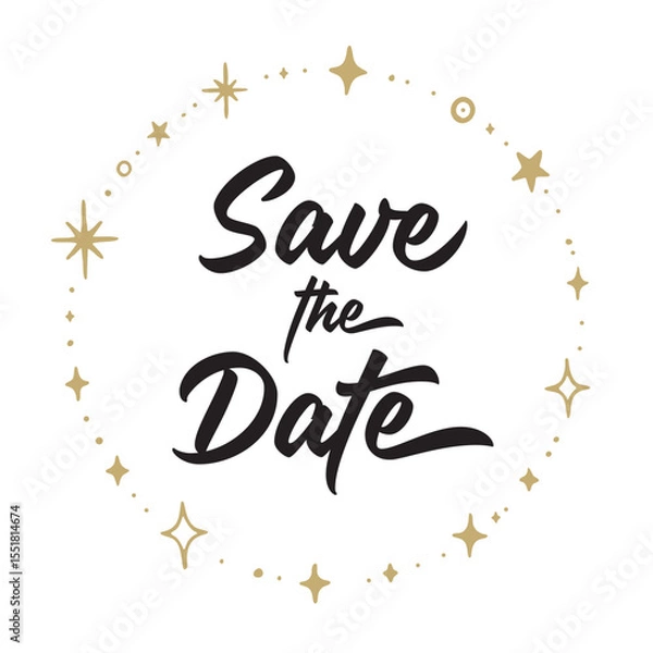 Fototapeta Save the date invitation card, circular frame of doodle stars
