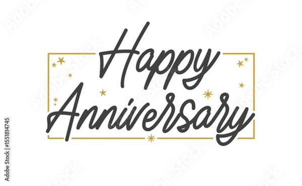 Fototapeta Happy Anniversary elegant lettering design with golden frame. Calligraphic greeting card.