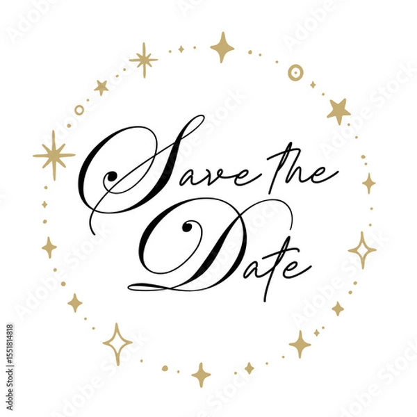 Fototapeta Save the date invitation card, circular frame of doodle stars