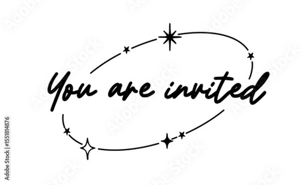 Fototapeta You are invited lettering calligraphic design. Invitation card with stars and sparks