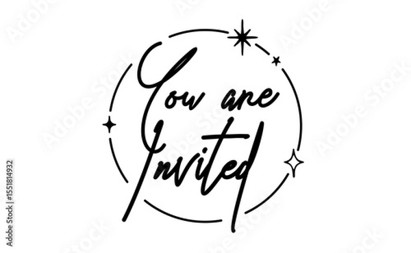 Fototapeta You are invited lettering calligraphic design. Invitation card with stars and sparks