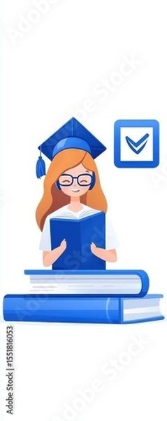 Obraz Young Student Reading a Book While Wearing Graduation Cap and Glasses