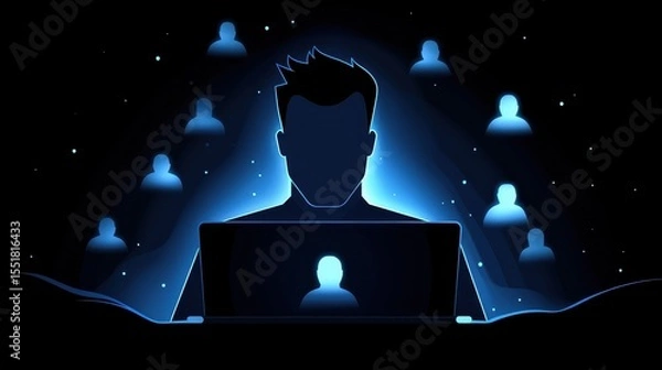 Obraz Digital Connection Concept with Silhouette and User Icons on Screen