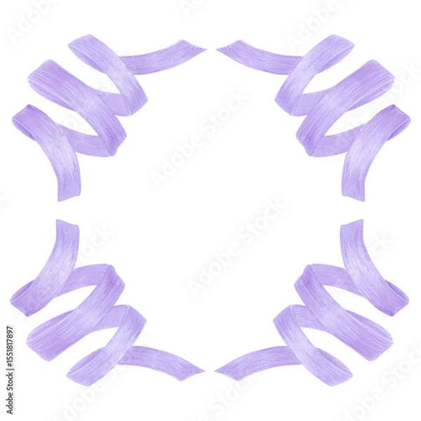 Fototapeta Blue wavy ribbon frame border, hand drawn watercolor illustration isolated on white background. Template for greeting card or invitation, postcards and other printed products.