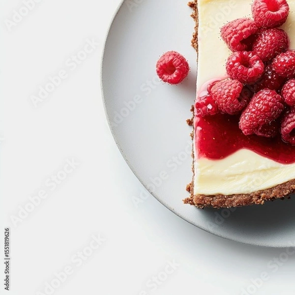 Obraz Delicious Raspberry Cheesecake on a White Plate with Fresh Berries