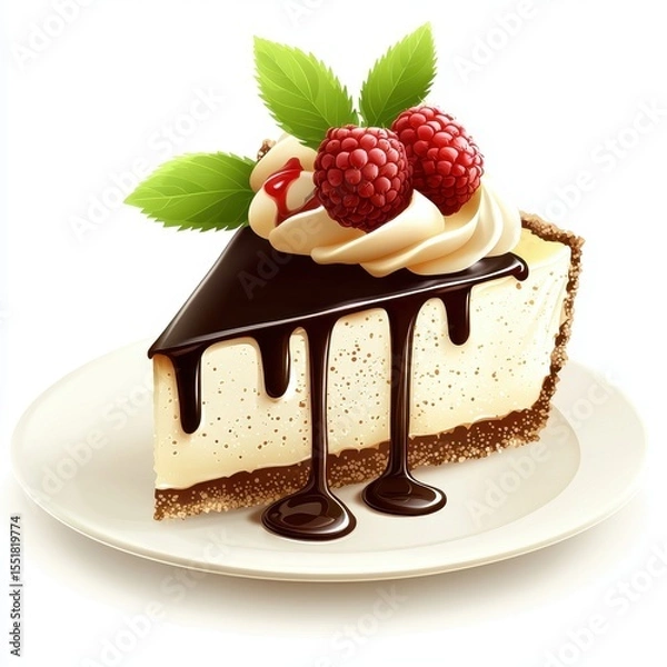 Obraz Delicious Chocolate Cheesecake Slice with Raspberries and Cream