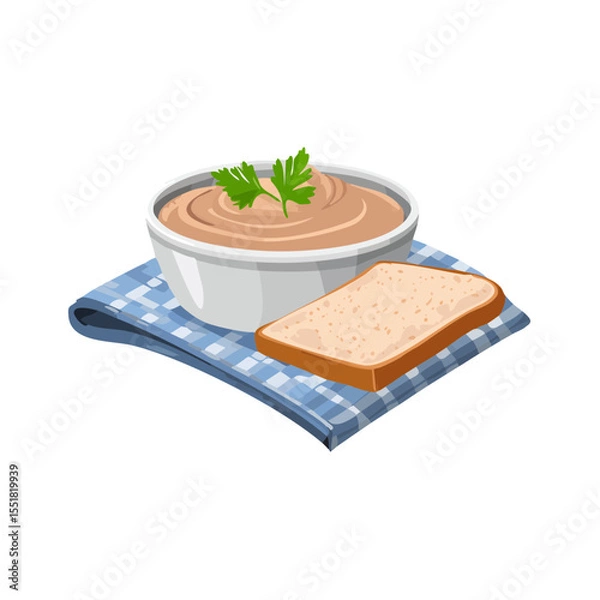 Obraz Chicken Liver Pate with Toast on Blue Gingham Napkin Illustration