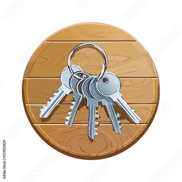 Obraz Bunch of Keys on a Wood Plank: Vector Illustration for Security