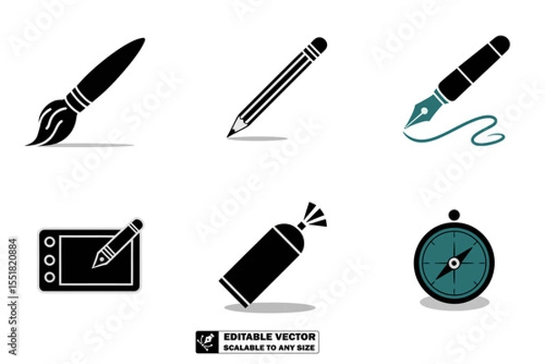 Fototapeta pencil and brush vector icons illustration icons set