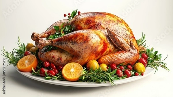 Fototapeta 3D render of Thanksgiving turkey with garnish