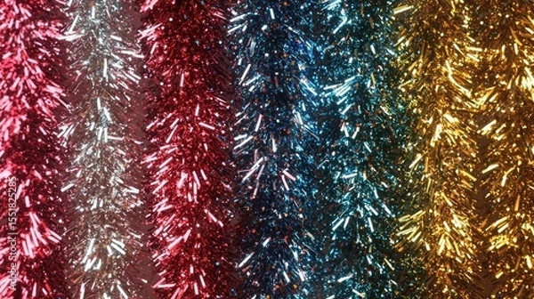 Fototapeta 3D render of tinsel and glitter decorations