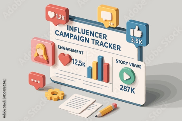 Obraz Social media campaign analytics dashboard with statistics and engagement icons