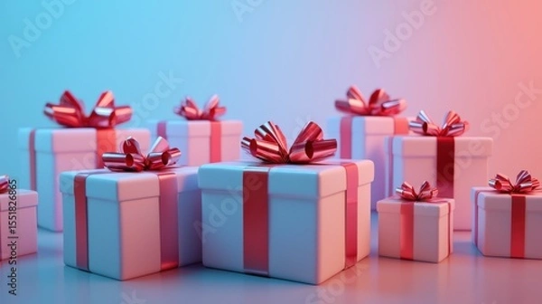 Fototapeta 3D render of wrapped presents and bows