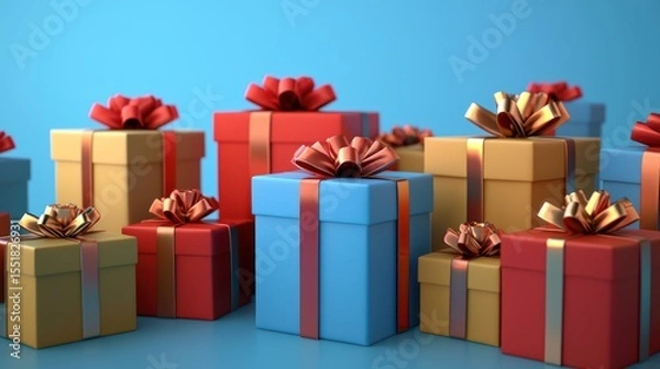 Fototapeta 3D render of wrapped presents and bows