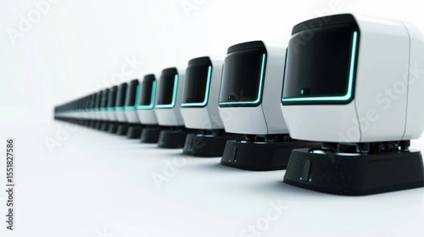 Fototapeta 3D lineup of AI-powered defect detectors on white background