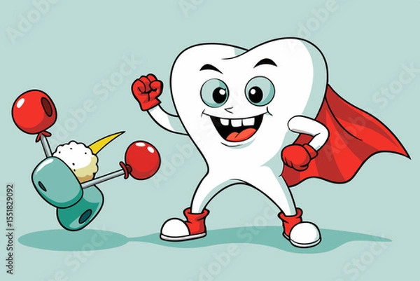 Fototapeta Super tooth fighting cartoon