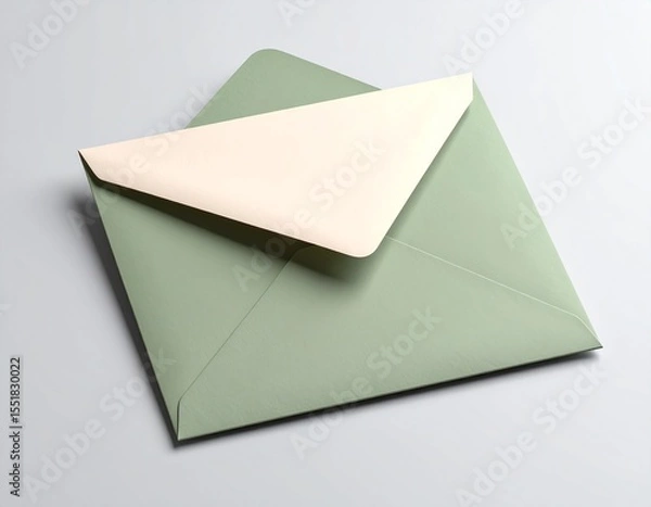 Fototapeta Olive Green Square Envelope with Beige Card and Light Pink String