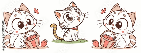 Obraz Set of cute cat with different emotions. illustration vector