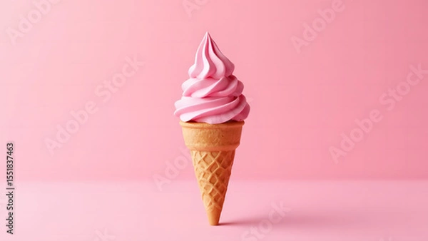 Fototapeta Sweet frozen chocolate ice cream in a waffle cone, isolated on white