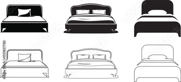 Obraz Bed Line Art Silhouette | Minimal Black & White Vector