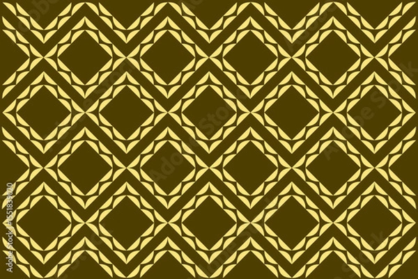 Fototapeta seamless pattern with golden ornament. Indonesian ethnic style batik background with a simple repeating gold floral diamond pattern on brown. Floral background design art 