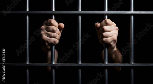 Obraz Prisoner's hands gripping jail bars.